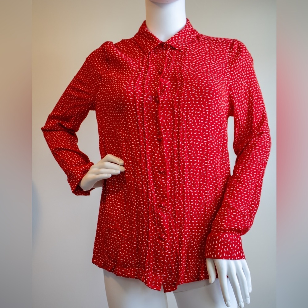 Lucky Brand Sam Red & White Long Sleeve Button Down Women’s Shirt Size Medium
